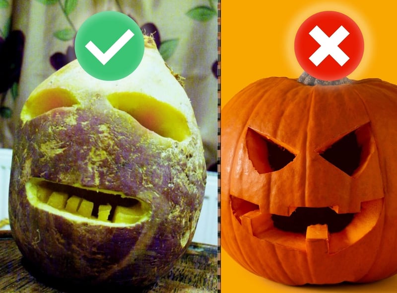 In the original folklore, the man called Jack O'Lantern was a ghostly figure of the night who roamed the lands with a burning lump of coal inside a hollowed out turnip. During Samhain, people would carve out turnips to create their own lanterns as a means of scaring away evil spirits. By the 1800s, Scottish and Irish communities immigrated to the United States and brought their Halloween traditions with them but around this time they adapted the practice of using turnips to pumpkins which are easier to carve.