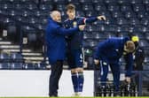 Scotland manager Steve Clarke (left) chats to Jack Hendry during a World Cup qualifier against Austria at Hampden in 2021. Hendry could reach 25 caps in this international window  (Photo by Craig Williamson / SNS Group)