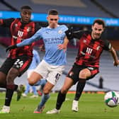 Nnamdi Ofoborh in action for Bournemouth against Manchester City. Picture: Getty