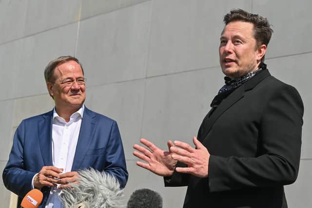 Twitter boss Elon Musk and Armin Laschet, CDU federal chairman and Prime Minister of North Rhine-Westphalia. Picture: Patrick Pleul - Pool/Getty Images