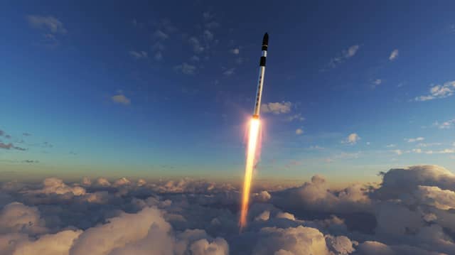 Photo issued by Rocket Factory Augsburg (RFA) of CGI artist impression of their rocket RFA One, which the company plan to launch from the Shetland Islands in the summer. Issue date: Monday January 29, 2024. Photo: Rocket Factory Augsburg /PA Wire
