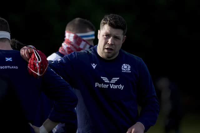 Grant Gilchrist during a Scotland Rugby training session at Oriam, on February 06, 2024. (Photo by Craig Williamson / SNS Group)