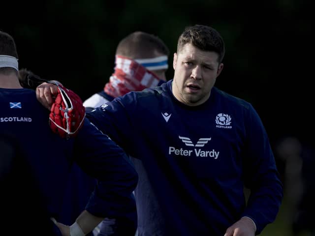 Grant Gilchrist during a Scotland Rugby training session at Oriam, on February 06, 2024. (Photo by Craig Williamson / SNS Group)