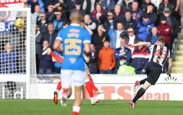 Connor Ronan scorers a spectacular opening goal for St Mirren in the fourth minute of their match against Rangers on Sunday. (Photo by Craig Williamson / SNS Group)