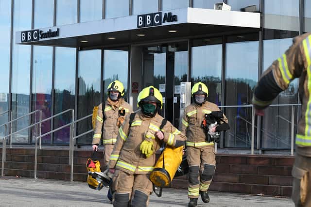 Firefighters were called to the scene of the blaze at Pacific Quay today at around 11.30am.