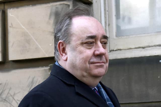 Former First Minister Alex Salmond leaving Edinburgh High Court on day three of his trial.