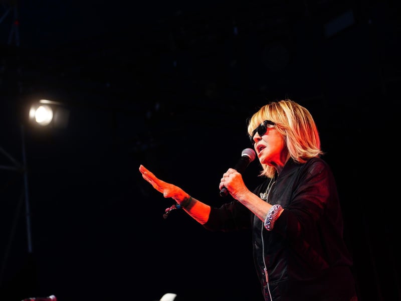 Lulu performing on stage during the Glastonbury Festival