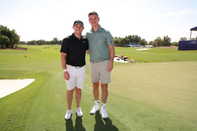 Rory McIlroy's team in the DP World Tour Championship Pro-Am incuded recently-retired Ireland rugby player Johnny Sexton. Picture: Oisin Keniry/Getty Images.