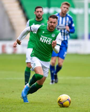 Hibernian's Martin Boyle during the Scottish Premiership match against Kilmarnock at Easter Road on August 01, 2020, in Edinburgh, Scotland. (Photo by Rob Casey / SNS Group)