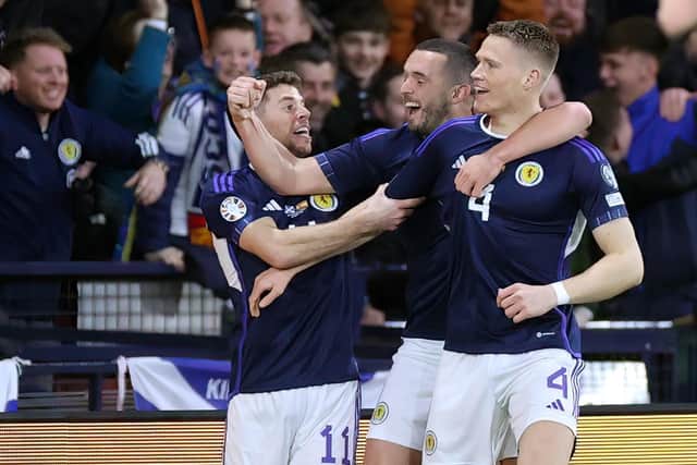 Joy unconfined as Ryan Christie, John McGinn and Scott McTominay celebrate the epic Scotlad victory over Spain