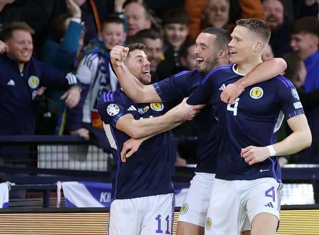 Joy unconfined as Ryan Christie, John McGinn and Scott McTominay celebrate the epic Scotlad victory over Spain