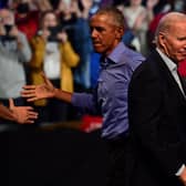 Former running mates Barack Obama and Joe Biden reunite for a common cause
(Photo by Mark Makela/Getty Images)