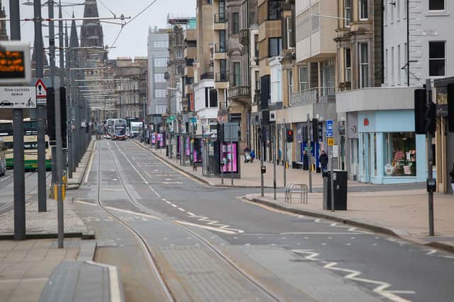 A general view of Edinburgh's Princes Street during the nation's first lockdown. Picture: Lisa Ferguson