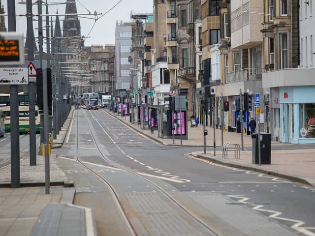 A general view of Edinburgh's Princes Street during the nation's first lockdown. Picture: Lisa Ferguson