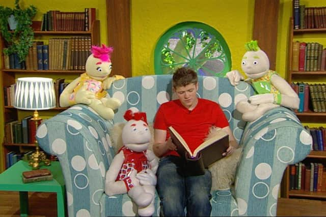 CBBC presenter Derek Mackintosh with his puppets.