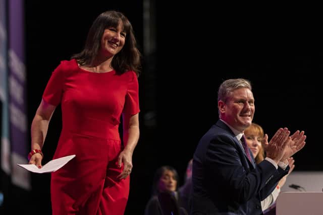 Shadow Chancellor Rachel Reeves stands to deliver her keynote speech during day three of the Labour Party conference. Here she is appearing alongside Labour leader Sir Keir Starmer. Picture: Dan Kitwood/Getty Images
