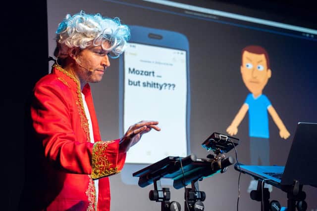 American comedian Aaron Nemo as "S****y Mozart"