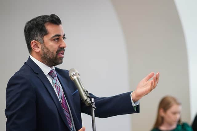 First Minister Humza Yousaf speaks during an anti-poverty summit at Dovecot Studios, Edinburgh, joining attendees that include those with direct experience of poverty, anti-poverty and equality campaigners, academics, third sector partners and representatives from local government and business to share expertise, experiences and ideas that can be used in a collective effort to reduce inequality across Scotland. Picture date: Wednesday May 3, 2023. PA Photo. See PA story SCOTLAND Poverty. Photo credit should read: Peter Summers/PA Wire 