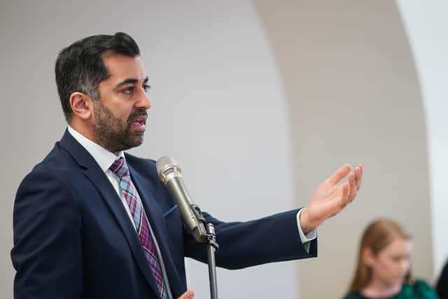 First Minister Humza Yousaf speaks during an anti-poverty summit at Dovecot Studios, Edinburgh, joining attendees that include those with direct experience of poverty, anti-poverty and equality campaigners, academics, third sector partners and representatives from local government and business to share expertise, experiences and ideas that can be used in a collective effort to reduce inequality across Scotland. Picture date: Wednesday May 3, 2023. PA Photo. See PA story SCOTLAND Poverty. Photo credit should read: Peter Summers/PA Wire