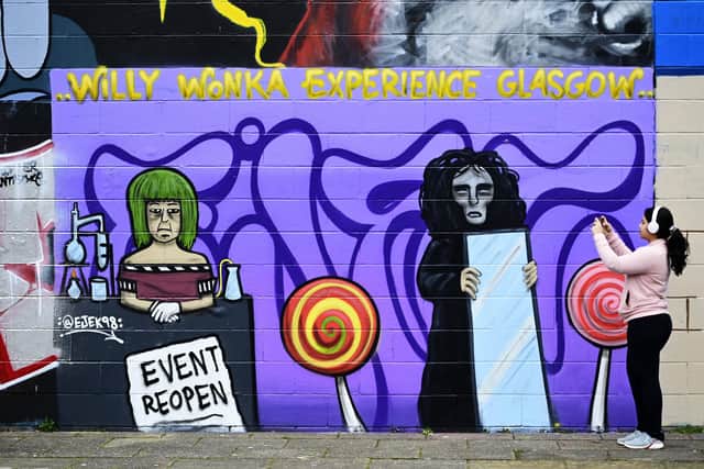 Glasgow's Willy Wonka Experience inspires mural featuring Oompa Loompa and The Unknown. Picture: John Devlin