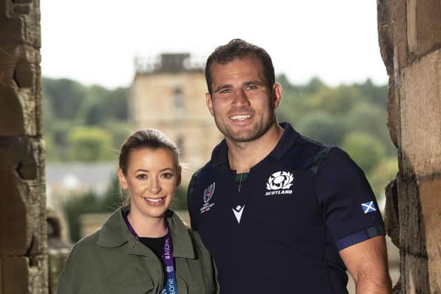 Fraser Brown with his wife Jen who has been with him throughout his rugby career. (Photo by Gary Hutchison / SNS Group / SRU)