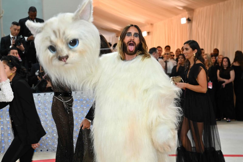 Actor and singer Jared Leto is another celebrity inspired by Karl Lagerfeld's cat for the 2023 Met Gala.