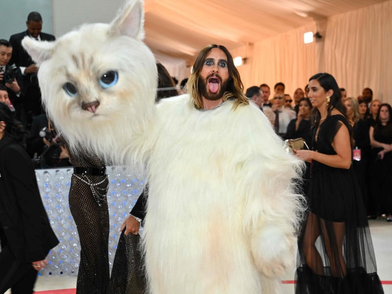 Actor and singer Jared Leto is another celebrity inspired by Karl Lagerfeld's cat for the 2023 Met Gala.