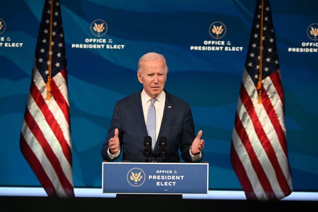 United States President Elect Joe Biden has reacted to the extraordinary scenes inside the Capitol building in Washington DC, where pro-Trump supporters stormed the building and plunged a joint session of Congress into chaos. (Photo by JIM WATSON / AFP) (Photo by JIM WATSON/AFP via Getty Images)