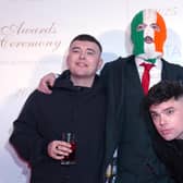 Members of Kneecap, from left, Liam Og O Hannaigh (Mo Chara), JJ O'Dochartaigh (aDJ Provai) and Naoise O Caireallain (Moglai Bap). Photo: Brian Lawless/PA Wire