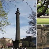 Melville Monument in St Andrew Square (left) and the base graffitied shortly after the Black Lives Matter protest on Sunday, June 7. Sir Geoff Palmer pictured bottom right.