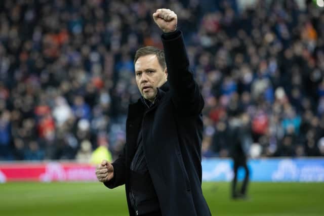 Rangers manager Michael Beale salutes the fans during the 3-2 win over Hibs at Ibrox. (Photo by Craig Williamson / SNS Group)