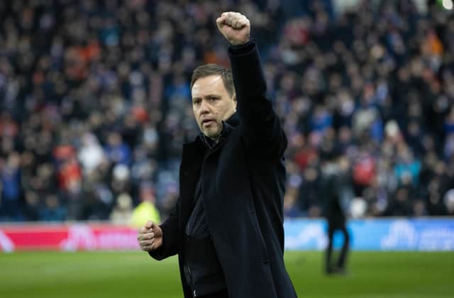 Rangers manager Michael Beale salutes the fans during the 3-2 win over Hibs at Ibrox. (Photo by Craig Williamson / SNS Group)