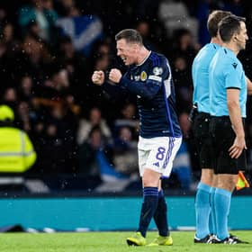 Callum McGregor expresses his delight after Scotland's 2-0 win over Spain. (Photo by Craig Foy / SNS Group)