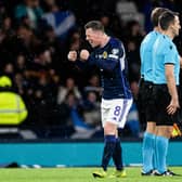 Callum McGregor expresses his delight after Scotland's 2-0 win over Spain. (Photo by Craig Foy / SNS Group)