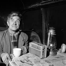 John McDonald, the nightwatchman at Leith Fort Flats, April 1960.