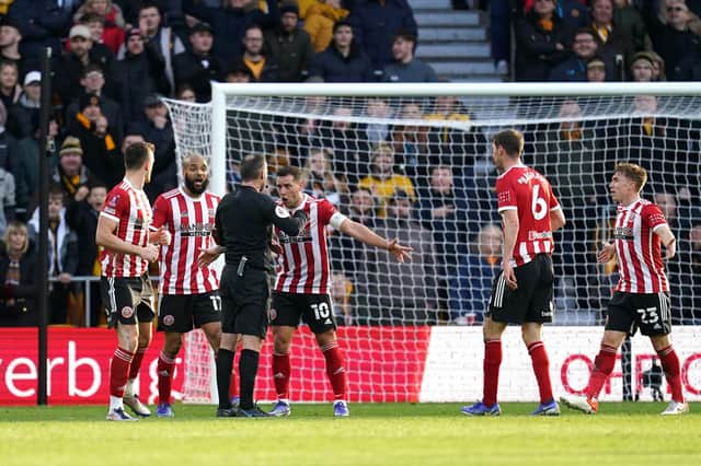Sheffield United's Billy Sharp has his goal ruled out  during the Emirates FA Cup third round match against Wolves: Nick Potts/PA Wire.