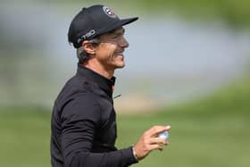 Thorbjorn Olesen acknowledges the crowd on the ninth green during the first round of the Betfred British Masters hosted by Danny Willett at The Belfry in Sutton Coldfield. Picture: Richard Heathcote/Getty Images.