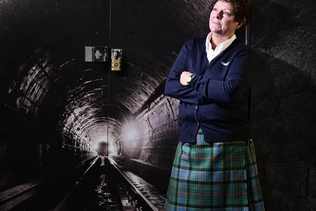 Glasgow Central Station tour guide Jackie Ogilvie at the entrance to its behind-the-scenes museum. (Photo by John Devlin/The Scotsman)
