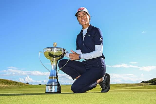 Celine Boutier with the trophy after winning the Freed Group Women's Scottish Open presented by Trust Golf at Dundonald Links. Picture: Octavio Passos/Getty Images.