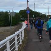 A congested section of shared path used by walkers and cyclists beside the Armadillo venue at the SEC in Glasgow. Picture: Cycling Embassy of Great Britain