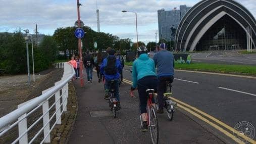 A congested section of shared path used by walkers and cyclists beside the Armadillo venue at the SEC in Glasgow. Picture: Cycling Embassy of Great Britain