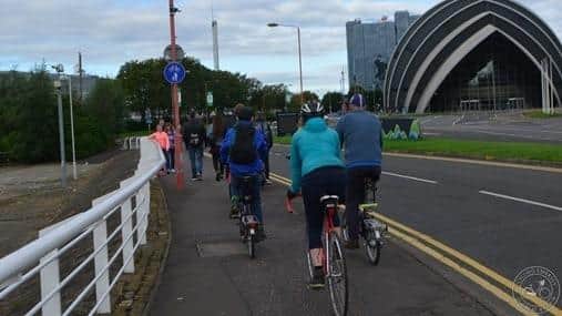 A congested section of shared path used by walkers and cyclists beside the Armadillo venue at the SEC in Glasgow. Picture: Cycling Embassy of Great Britain