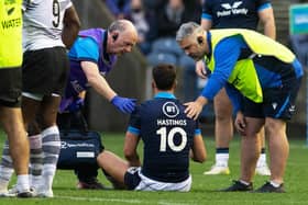 Adam Hastings was injured early in the second half against Fiji.  (Photo by Ross Parker / SNS Group)
