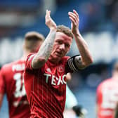 Jonny Hayes applauds the travelling Aberdeen support at Ibrox during the 1-0 defeat by Rangers.