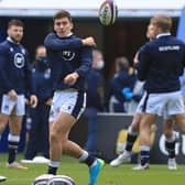 Scotland's centre Cameron Redpath (C) takes part in an Scotland team training session at Twickenham Stadium in south west London on February 5, 2021, ahead of the Six Nations rugby union match between England and Scotland on February 6. (Photo by Adam Davy / POOL / AFP) (Photo by ADAM DAVY/POOL/AFP via Getty Images)