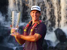 Thorbjorn Olesen poses with the Thailand Classic Trophy after storming to a four-shot success at Amata Spring Country Club. Picture: Thananuwat Srirasant/Getty Images.