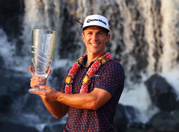 Thorbjorn Olesen poses with the Thailand Classic Trophy after storming to a four-shot success at Amata Spring Country Club. Picture: Thananuwat Srirasant/Getty Images.