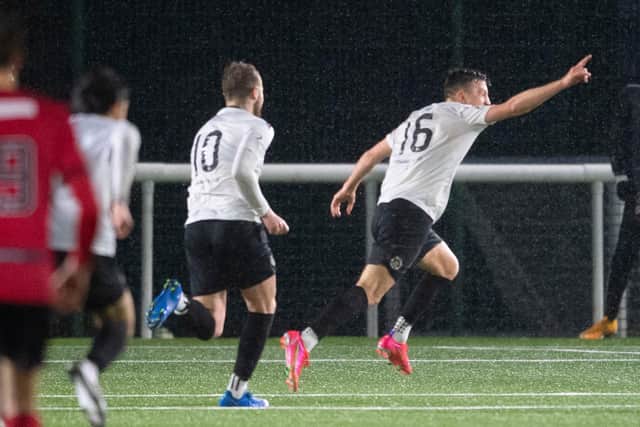 Josh Campbell wheels away after netting the goal that took Edinburgh City to the League One play-off final