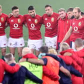 British and Irish Lions captain Alun Wyn Jones speaks with his players after the 19-16 defeat by South Africa in the third Test.