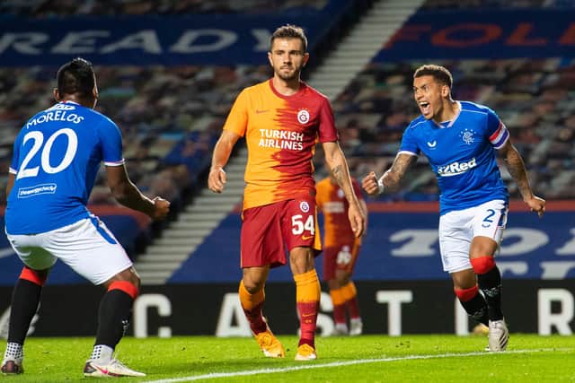 James Tavernier celebrates making it 2-0 for Rangers against Galatasaray at Ibrox, his seventh goal in as many games (Photo by Alan Harvey / SNS Group)